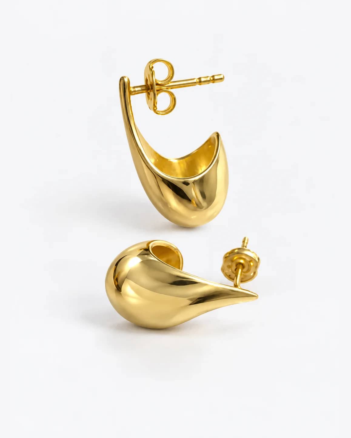 Modern Damla Formlu Gold Küpe, altın kaplama, önden görünüm